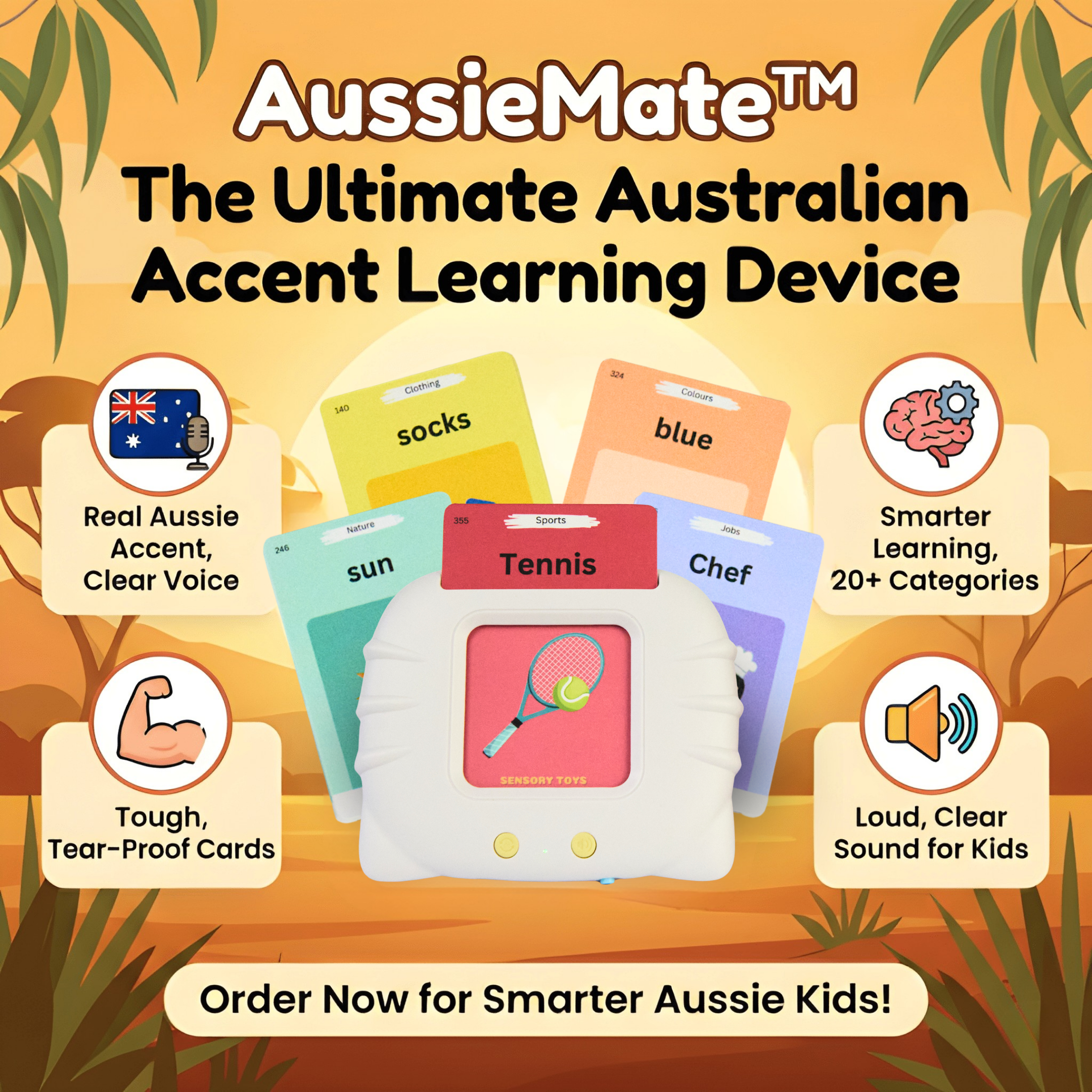 AussieMate™ - Australian Accent Audible Flashcard Device
