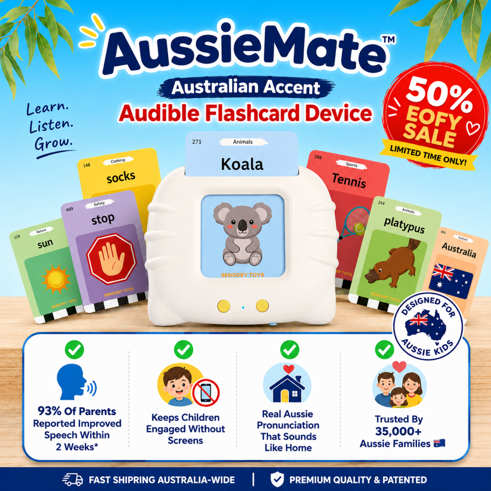 AussieMate™ - Australian Accent Audible Flashcard Device